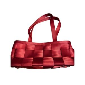 Harveys Seatbelt Bag Woven Tote Red Small Handbag Zipper Closure Small